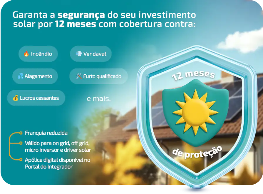 Proteção completa para o seu gerador solar.Tranquilidade por apenas 2% do valor do sistema!