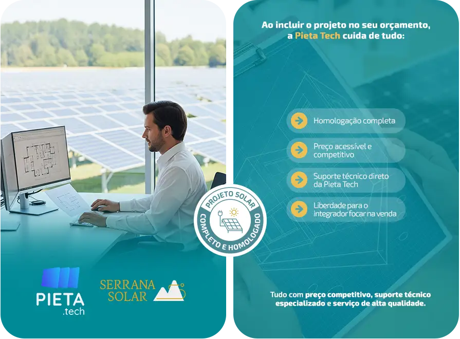 Projeto solar com homologação. Segurança e agilidade com a qualidade Pieta Tech.